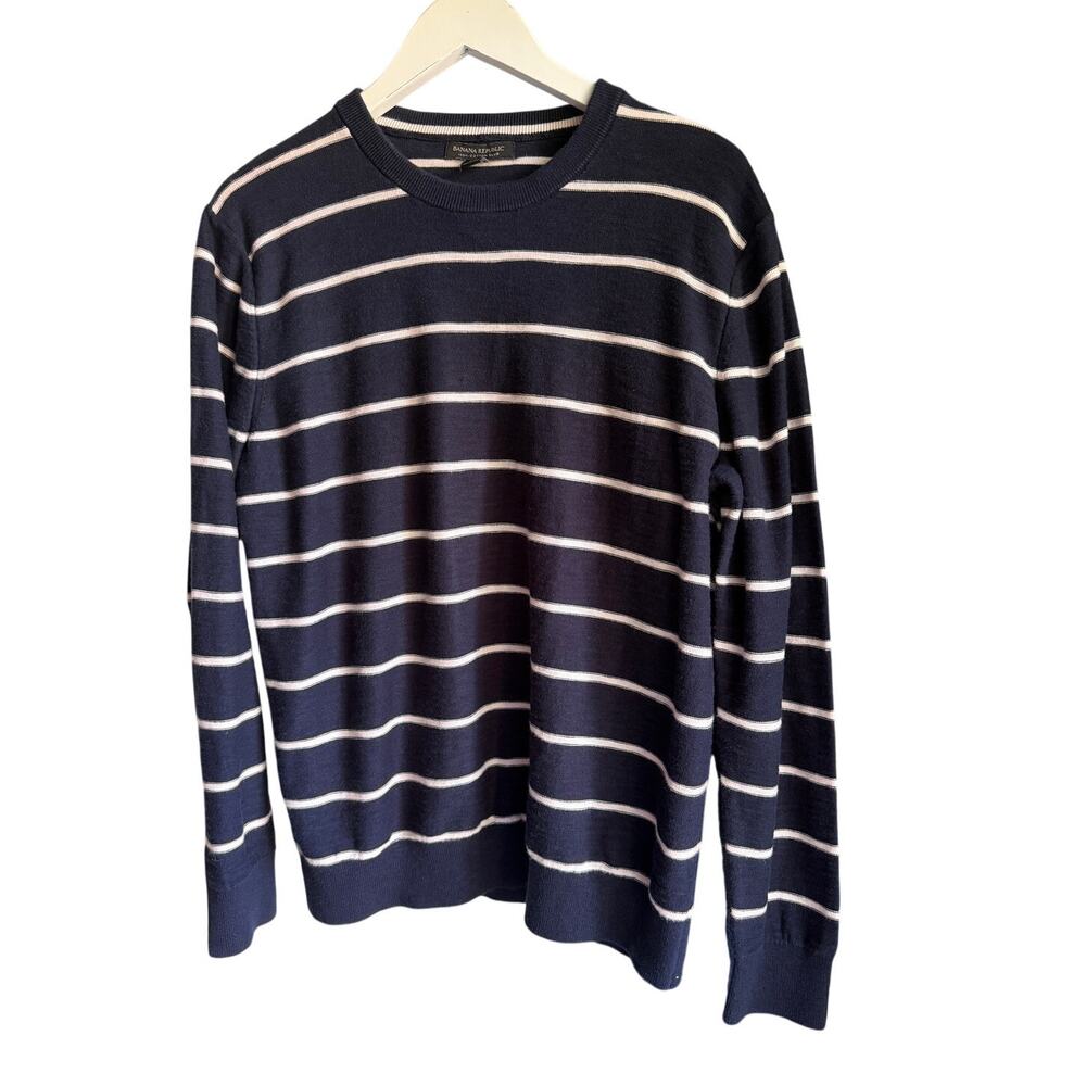 Banana Republic Breton Striped Cotton Sweater Large Navy White Coastal Preppy